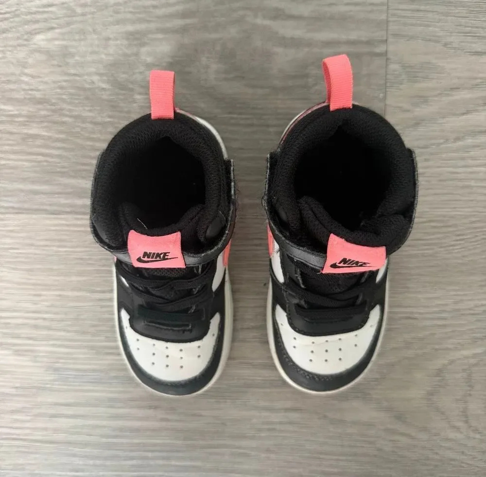 Nike Girls' 8 Toddler Court Borough Mid 2 Sneakers - Pink, Black & White